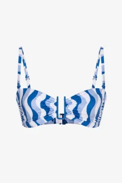 Top biquíni bandeau estampado ondas