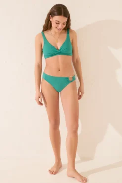 Top biquíni verde cruzado com halter