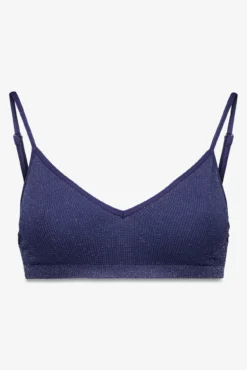 Top canelado sem costura em lurex azul