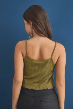 top cropped com alças lurex cáqui