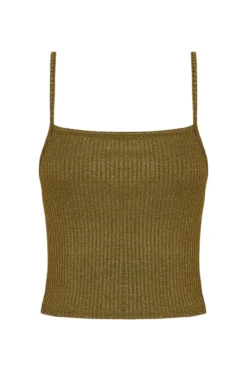 top cropped com alças lurex cáqui