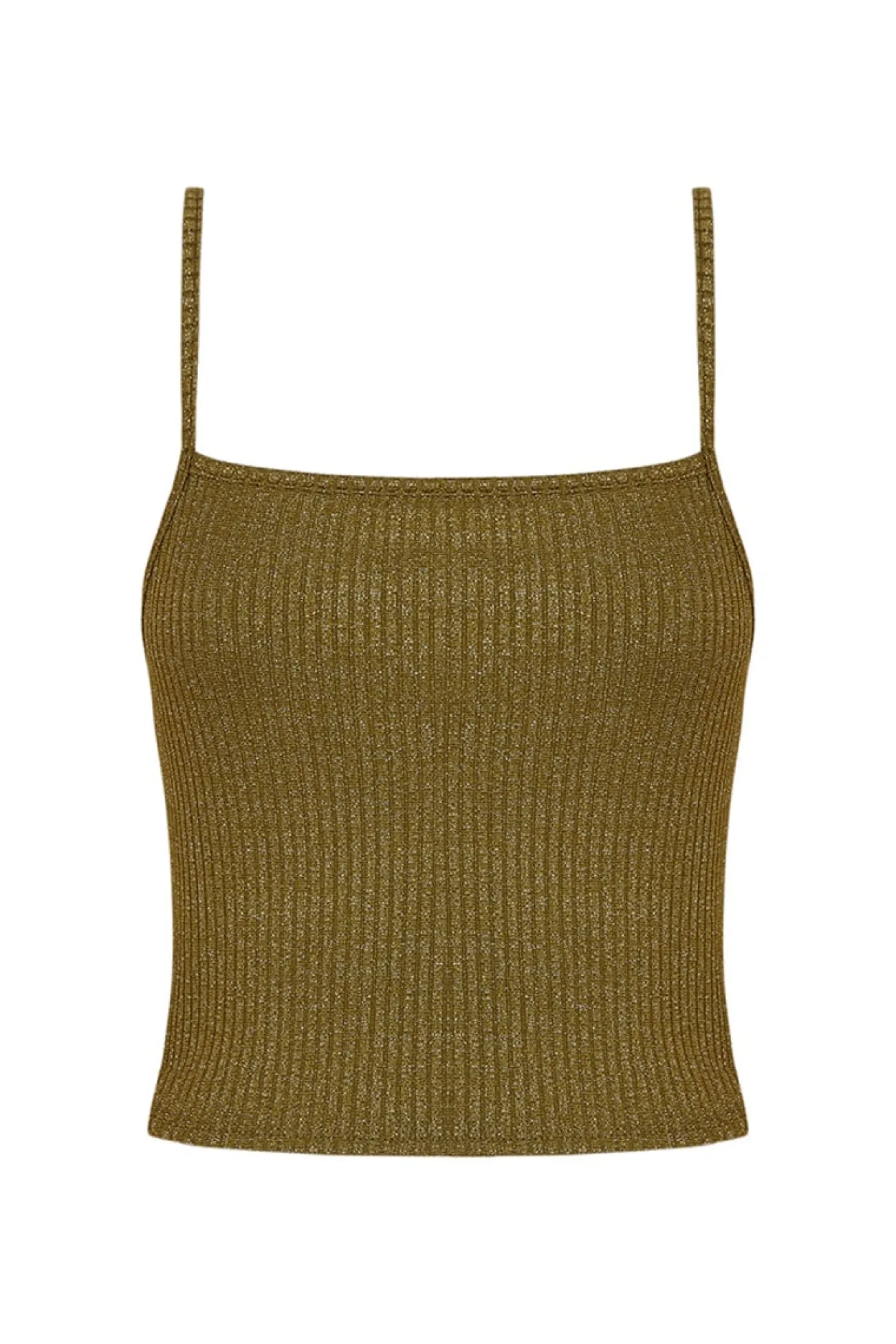 top cropped com alças lurex cáqui