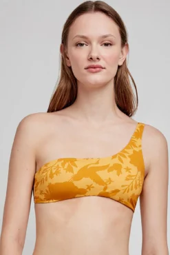 Top de biquíni amarelo assimétrico