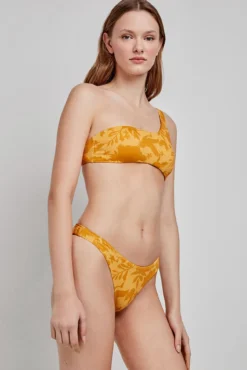 Top de biquíni amarelo assimétrico