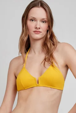 Top de biquíni amarelo sem aro e enchimento removível