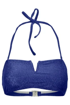 Top de biquíni bandeau azul com lúrex