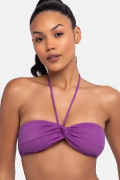 Top de biquíni bandeau roxo com glitter