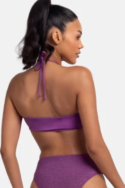 Top de biquíni bandeau roxo com glitter