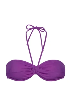 Top de biquíni bandeau roxo com glitter