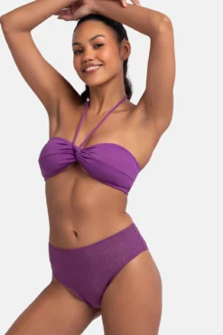 Top de biquíni bandeau roxo com glitter