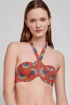 Top de biquíni cai-cai com estampado tribal