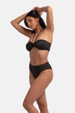 Top de biquíni cai-cai de lurex preto