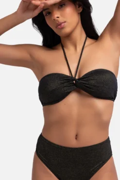 Top de biquíni cai-cai de lurex preto