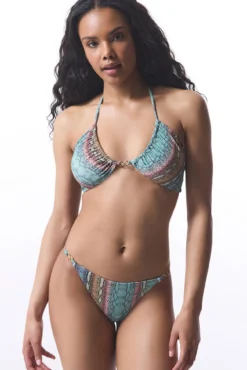 Top de biquíni com estampa de cobra brilhante