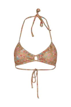 Top de biquíni com estampado de flores.