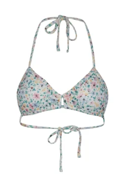 Top de biquíni com estampado de flores.