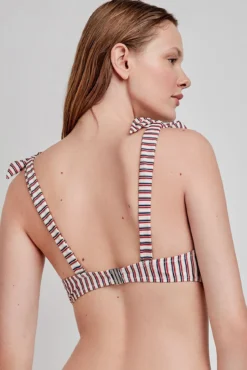 Top de biquíni com estampado riscas multicolor