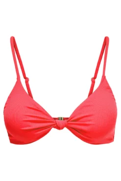 Top de biquíni triangular com nó coral neon