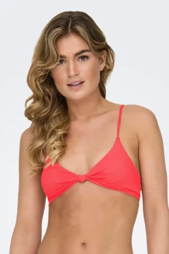 Top de biquíni triangular com nó coral neon