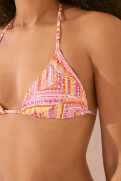 Top de biquíni triangular com retalhos de lurex