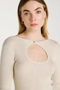 Top de malha reversível com lurex