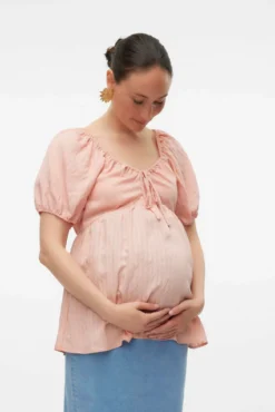 Top de manga curta abalonada maternity e amamentação