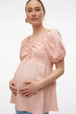 Top de manga curta abalonada maternity e amamentação