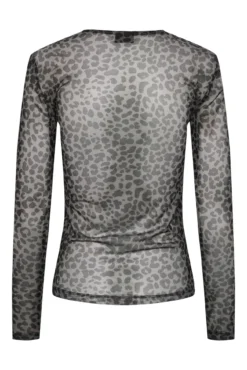 Top tule de manga comprida e print em leopardo