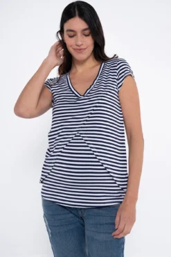 T-shirt de amamentação cruzada às riscas