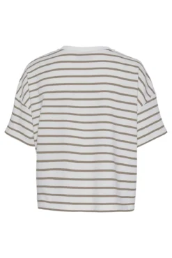 T-shirt de felpa às riscas de gola fechada e manga curta.