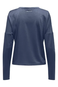 T-shirt de manga comprida com gola redonda e tecido com efeito água.