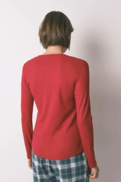 T-shirt de manga comprida waffle vermelho