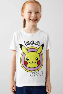 T-shirt de menina de POKÉMON de manga curta com lantejoulas