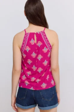 T-shirt gola halter estampada