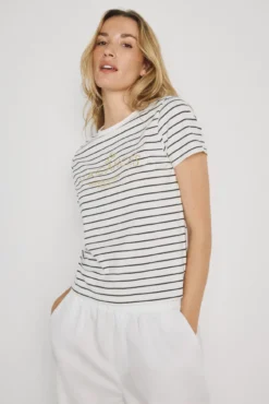 T-shirt riscas manga curta