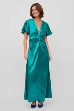 Vestido acetinado de manga curta