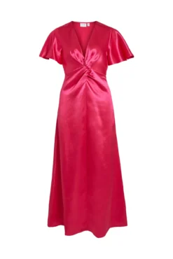 Vestido acetinado de manga curta