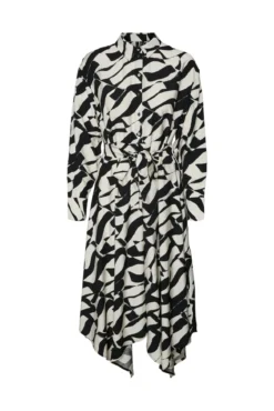 Vestido camisa midi com baixo assimétrica