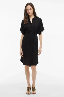 Vestido camisa midi de viscose e linho