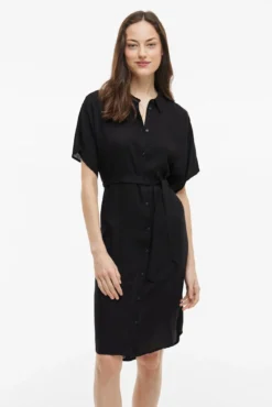 Vestido camisa midi de viscose e linho