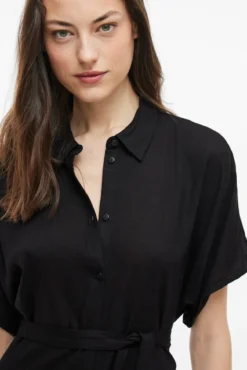 Vestido camisa midi de viscose e linho