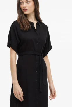 Vestido camisa midi de viscose e linho