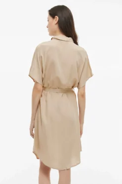 Vestido camisa midi de viscose e linho