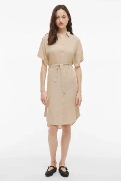 Vestido camisa midi de viscose e linho