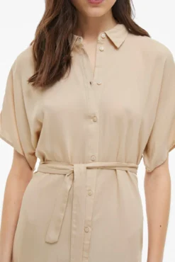 Vestido camisa midi de viscose e linho