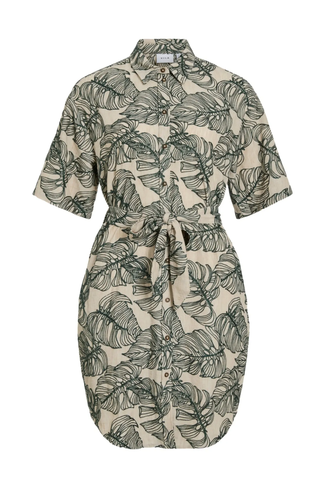 Vestido camiseiro curto com bordados