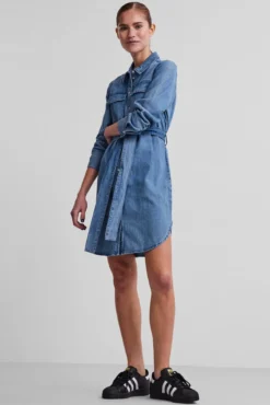 Vestido camiseiro denim midi