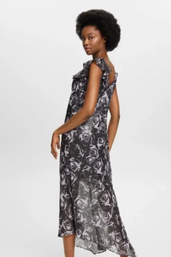 Vestido comprido assimétrico estampado floral