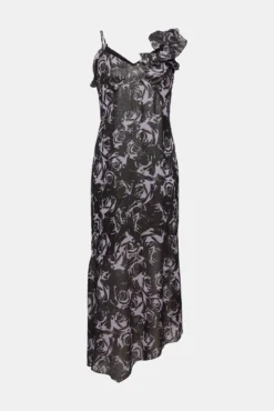 Vestido comprido assimétrico estampado floral