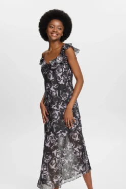 Vestido comprido assimétrico estampado floral